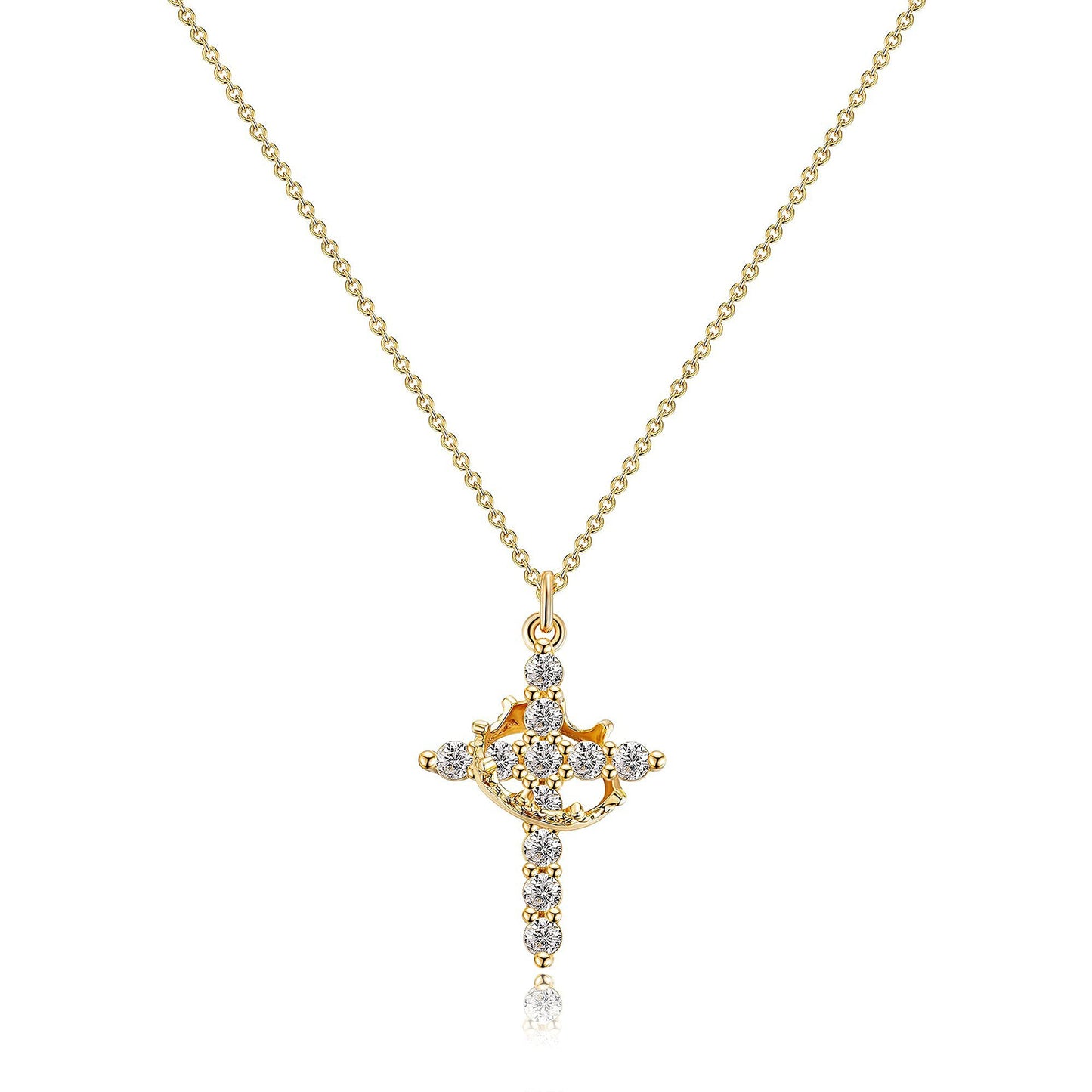 COLLAR DE CRUZ Y CORONA DORADO