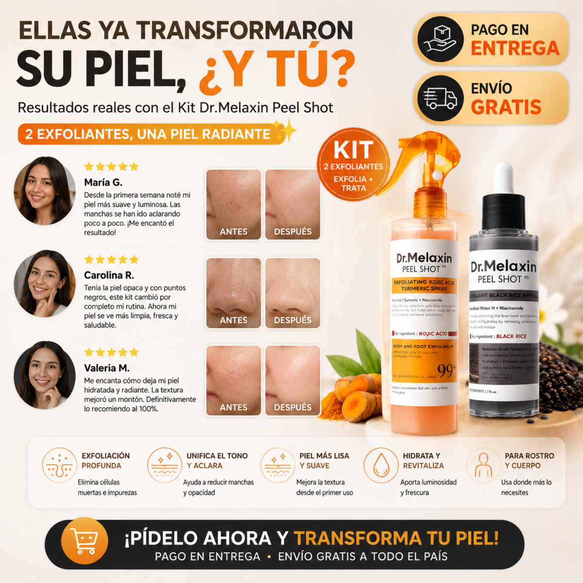 KIT DR MELAXIN (ACLARANTE + EXFOLIANTE) ¡Doble cuidado, 1 solo kit!