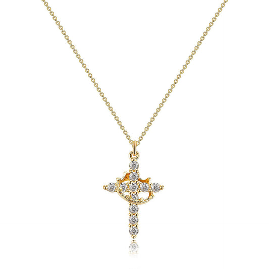 COLLAR DE CRUZ Y CORONA DORADO