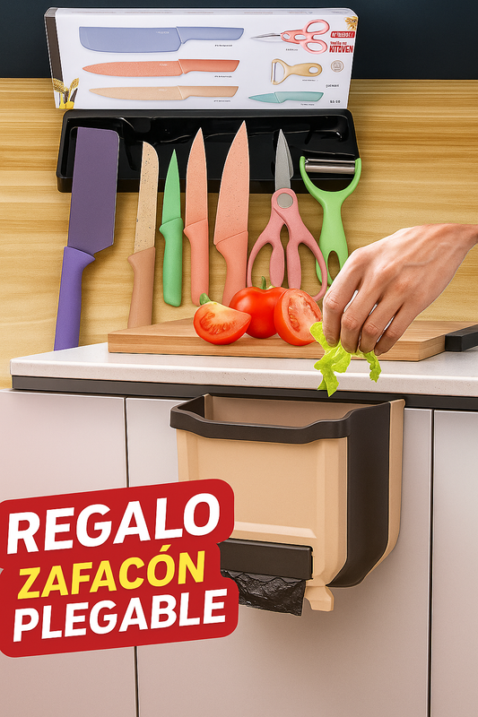 SET DE CUCHILLOS DE COLORES + ZAFACON PLEGABLE