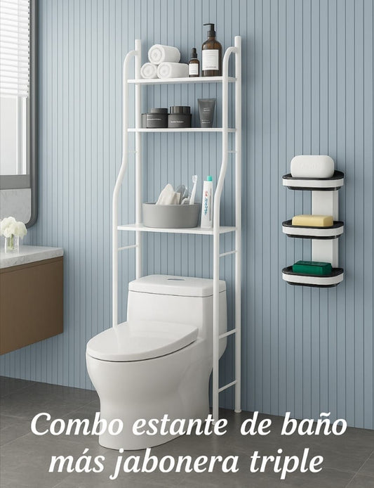 COMBO ESTANTE PARA BAÑO + JABONERA TRIPLE