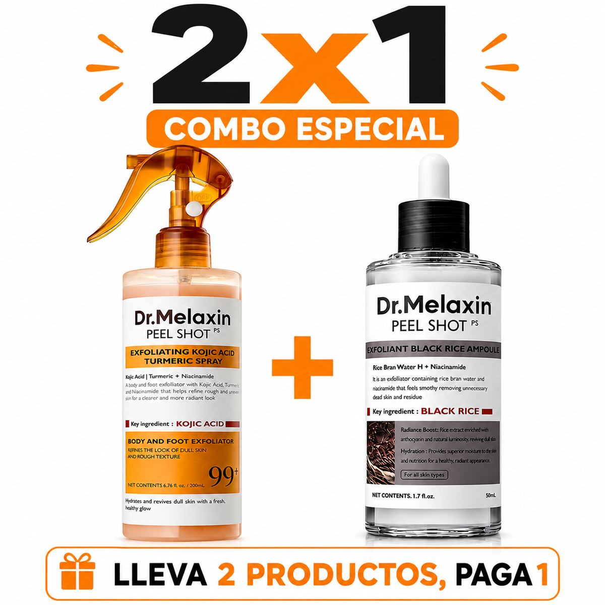 KIT DR MELAXIN (Aclarado de la piel + Exfoliante) ¡Doble cuidado, 1 solo kit!