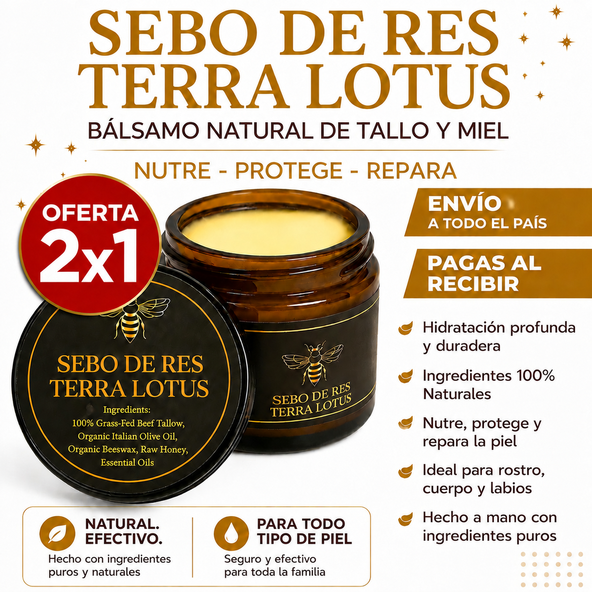 SEBO DE RES TERRA LOTUS (nutre, repara y cuida tu piel)